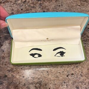 kate spade Turquoise & Lime Eyeglass Case with Printed Interior and cloth